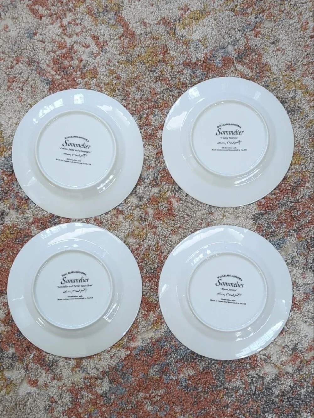 William Sonoma White Salad/Dessert Plates with Waiter Illustration - Set of 4
